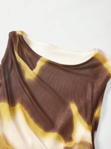 SHEIN X LOS FAVORITOS DE ANA GONZALEZ Maija 2025夏季不规则扎染印花无袖褶皱背心，时尚优雅，适合派对和都市通勤。 - 彩色 - 查看 11