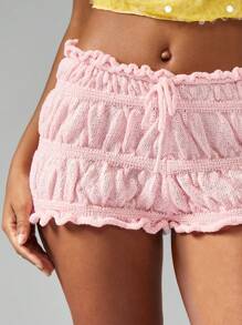 MISSGUIDED 褶皱短裤节日沙滩装纹理针织夏季荷叶边海滩度假家居服热裤罩衫 - 粉色 - 查看 6