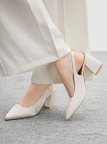 CUCCOO BIZCHIC Women's Fashion Light Pink Open Back Pointed Toe Mid-Heel Pumps, Classic Minimalist Suitable For Commute, Dating, Party, Holiday, Wedding