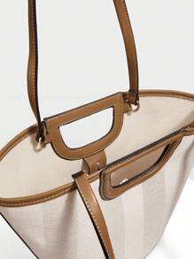 MOTF PREMIUM TÚI TOTE KẺ SỌC ĐỘ TƯƠNG PHẢN - màu nâu - Xem 7