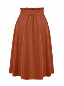 SHEIN Unity Plus Size Casual Solid Color Front Button Up A-Line Skirt Fall - Rust Brown - View 2