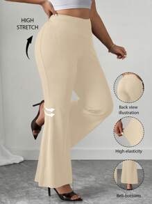 Elenzga 大码女式不对称腰部喇叭针织裤，黑色，宽松优雅办公室装