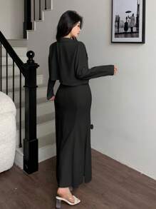 Modelyn 女士 3D 花朵装饰吊带套装 - 黑色 - 查看 2