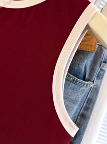 INAWLY 大码女式休闲撞色拼布吊带背心，夏季 - 紅色 - 查看 5