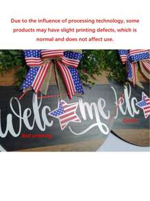 SHEIN 1pc Farmhouse Style Wood Plastic Welcome Door Sign, July 4th Front Door Sign Patriotic Welcome Hanging Decoration, Independence Day Decoration, Outdoor Garden Front Door Sign Hanging, Suitable For Home, Office, Bedroom, Kitchen, Dining Room, Bar Decoration, Room Decor, Home Decor, 30cm/11.81in