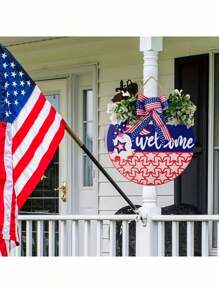 SHEIN 1pc Farmhouse Style Wood Plastic Welcome Door Sign, July 4th Front Door Sign Patriotic Welcome Hanging Decoration, Independence Day Decoration, Outdoor Garden Front Door Sign Hanging, Suitable For Home, Office, Bedroom, Kitchen, Dining Room, Bar Decoration, Room Decor, Home Decor, 30cm/11.81in