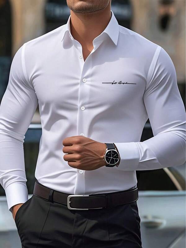 Manfinity Mode Cămașă cu mânecă lungă pentru bărbați, stil casual, la modă
