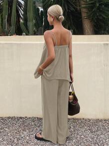 DAZY 女士休闲两件套纯色夏季度假装 - 卡其色 - 查看 2