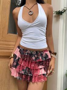 Sunnyshic Casual Multi-Layered Printed Shorts Skirt, Summer - Multicolor - View 4