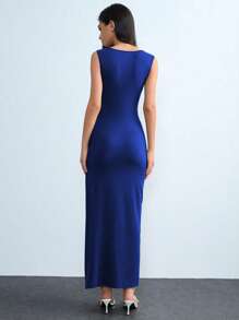 Lumivelle 女士优雅纯色无袖长裙，夏季