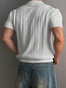 DAZY Men's Spring/Summer Textured Fabric 1/3 Open Collar Sweater - White - View 2