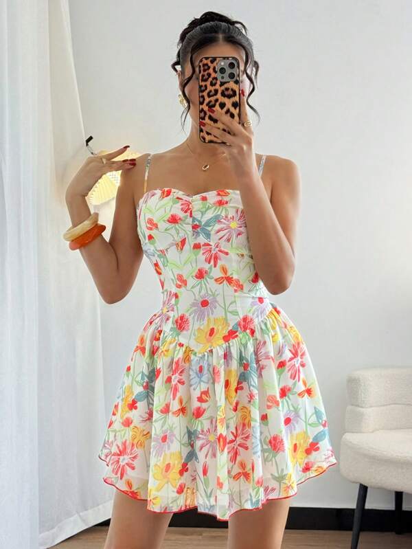 Islaluna Summer Colorful Ditsy Floral Sleeveless Short Dress