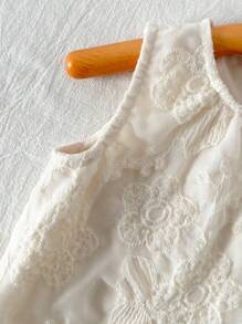 Cozy Pixies 女婴花卉印花圆领无袖上衣和条纹抽绳腰部休闲裤两件套服装 - 杏色 - 查看 3