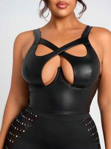 SHEIN SXY Plus Size Women's Sexy  Streetwear Cutout Camisole Vest, Suitable For Everyday Wear, Festivals, Date Nights, Birthdays, Bachelorette Parties, Weddings, Elegant, Casual, Shopping, Streetwear, Going Out, Coquettish, Easy To Match & Looks Slim, Accentuates Your Body, Flatters The Figure,Club Outfits Women Sexy