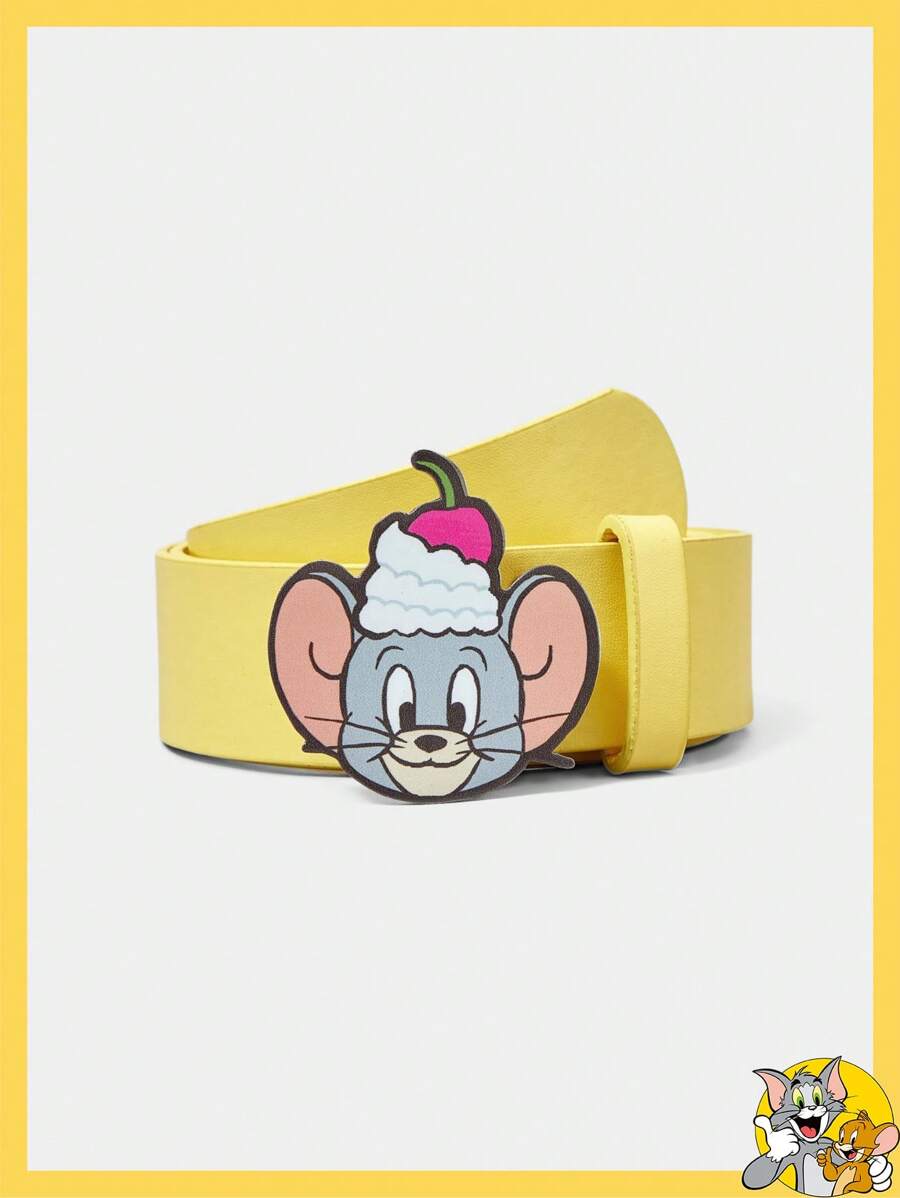 TOM & JERRY X SHEIN Curea galbenă cu model drăguț de desene animate - Galben - Vizualizare 1