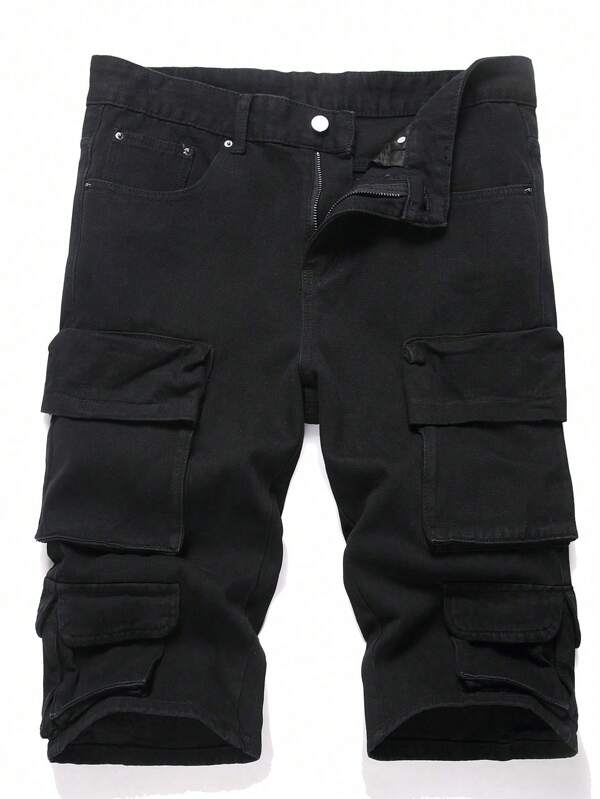 Chillumni Plus Size Men's Plain Casual Cargo Denim Shorts