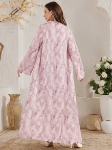 Al Najma Bộ đồ thường ngày 2 món cho nữ: Áo khoác/Áo khoác Cardigan dài tay in họa tiết nhuộm loang và quần - Bụi hồng - Xem 2