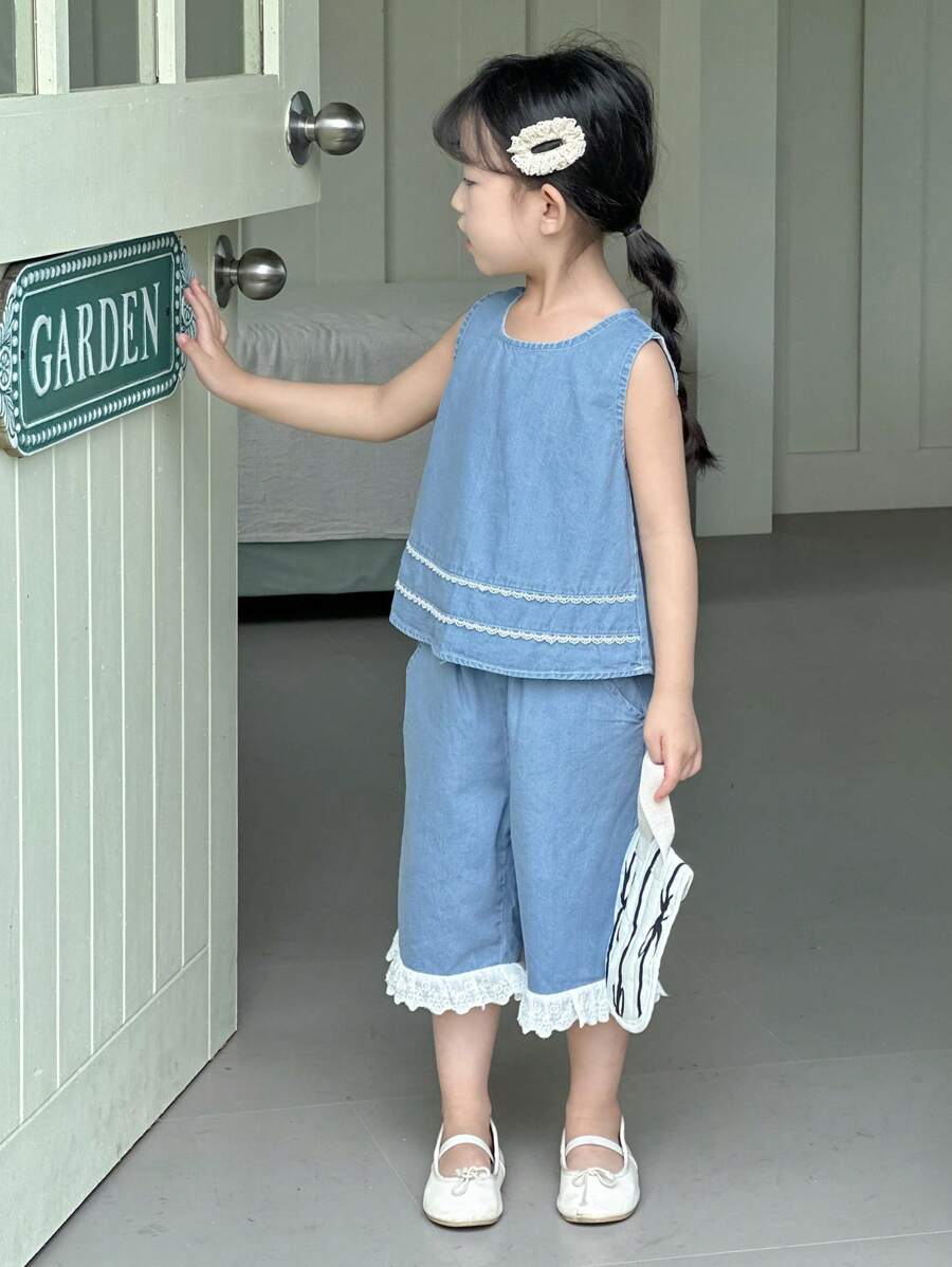 Dazy Kids Bộ đồ denim thời trang cho bé gái - Rửa trung bình - Xem 1