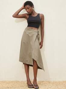 Aveloria Modichic Young Casual Vacation Wrap-Around Tie Strap Asymmetrical Hem Long Skirt For Women Fall Cloth For Women - Olive Green - View 5