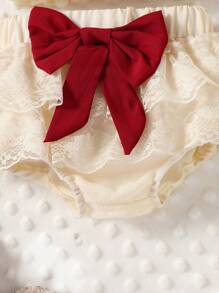 Baby Girl Frill Trim Top & Bow Front Shorts & Accessory Hat Set - Apricot - View 6