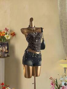 Attitoon Full Leopard Print Pattern Sexy Style Plus Size Women Top, Suitable For Summer Suitable For Going Out