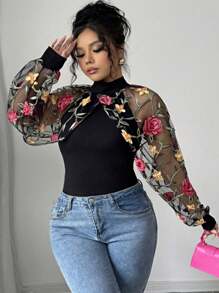Elenzga Áo thun dệt kim thường ngày cỡ lớn cho nữ - màu đen - Xem 4
