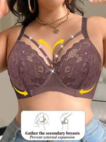 1 件大码蕾丝纯色钢圈文胸