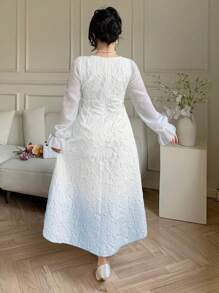 Modelyn Vestido de línea A con cintura ceñida, decoración floral degradada azul, talla grande - Azul - Ver 2