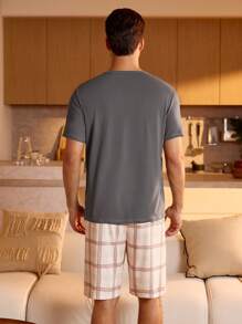 Manfinity Underwear&Sleepwear Basics 男士圆领短袖纯色休闲家居服套装，适合夏季