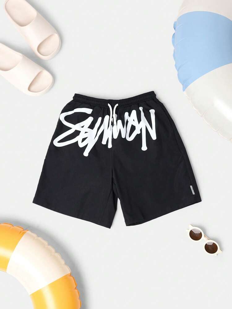 Printed Drawstring Board Shorts Swimwear