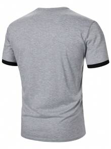 Manfinity Homme Camiseta de manga corta minimalista casual y de negocios con ribete de contraste para hombres