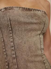 COSMINA 女士休闲百搭牛仔紧身连衣裙 - 咖啡棕 - 查看 7