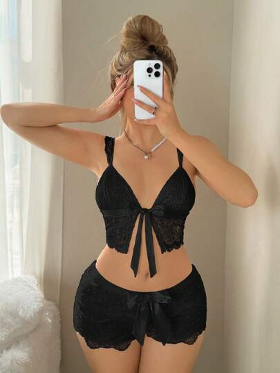 Sweetina Top sin mangas entallado y transparente con lazo frontal para mujeres