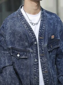 Manfinity EMRG 大码男士水洗牛仔夹克和牛仔裤套装，秋季服装 - 深色水洗藍 - 查看 8