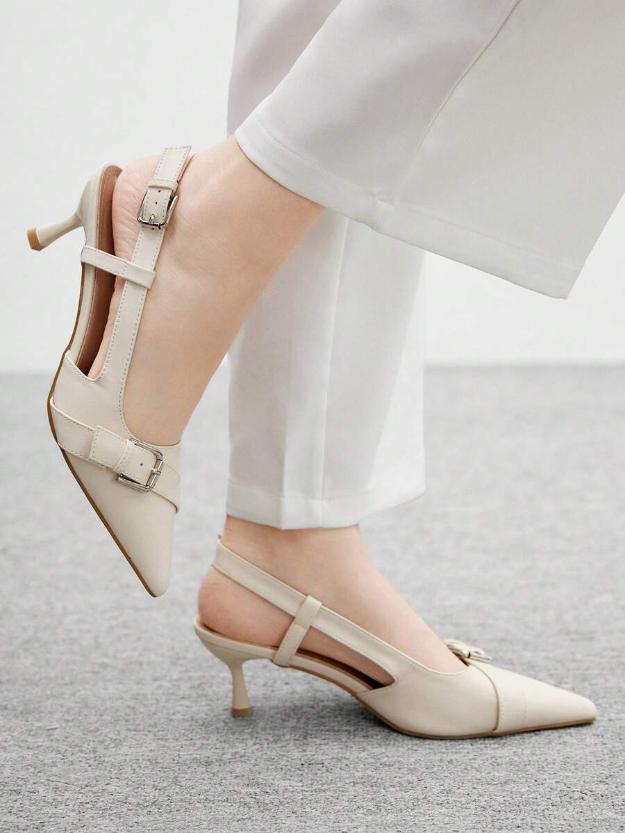 CUCCOO BIZCHIC Fashionable Red Thin Strap Pointed Toe High Heel Pumps - White - View 1