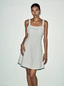 Lumivelle Women Solid Color Simple Sleeveless Casual Dress - Apricot - View 4