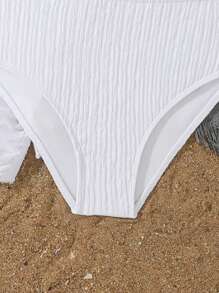 女童 3 件套针织条纹分体泳衣套装，花式面料泳衣上衣、短裤和裙子，优雅设计，适合游泳、度假、夏季 - 白色 - 查看 4