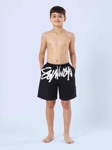SUMWON Boys Summer Printed Swimming Trunks Beach Pool Board Shorts Athletic Water Sports Drawstring Swimwear Surfing Holiday Beachwear