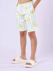 SUMWON 1 pezzo Pantaloncini da bagno estivi a righe, shorts da spiaggia, costumi da bagno, vita elastica, abbigliamento da spiaggia, stampa a tema solare