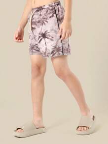 SUMWON Palm Tree Print Swimming Trunks Beach Vacation Holiday Pool Party Summer Leisure Board Shorts Hawaiian Resort Wear Casual - Brown - View 5