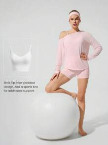 GLOWMODE TENCEL™ Modal Drift Off Lightweight Silky Smooth Asymmetrical Off Shoulder Long Sleeve Active Top Low-Impact Yoga Pilates Gym Studio Daily Casual Wear