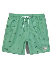 ZELFYO Pantalones cortos de playa casuales con cordón y estampado de vacaciones para hombres - Verde - Ver 3