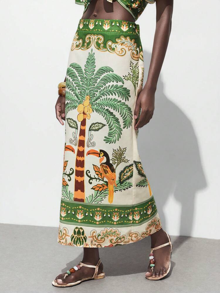 SHEIN Maija Jupe imprimé tropical pour femme, jupe tropicale, jupe toucan, vêtements d'automne