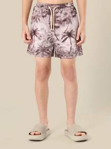 SUMWON Palm Tree Print Swimming Trunks Beach Vacation Holiday Pool Party Summer Leisure Board Shorts Hawaiian Resort Wear Casual - Brown - View 2