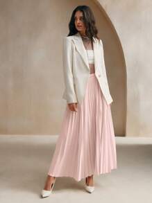 Anewsta 女式纯色优雅百褶长裙，女式，Irport - 粉色 - 查看 6