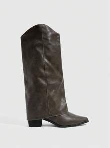 Daringsoles 女式秋季复古筒靴法式踝靴百搭西部牛仔靴短款小号长靴 - 卡其色 - 查看 2