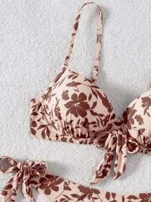 Swim Vcay Conjunto de bikini de 2 piezas con copa con aro moldeada y estampado sexy aleatorio para dama. Apto para playa, resort, fiesta en la piscina y crucero, ideal para el verano
