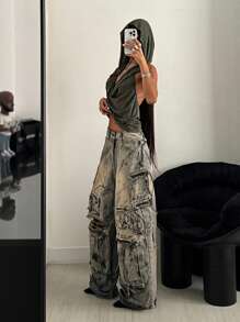 StreetHx Women's Gothic Draped Neck Sleeveless Top, Casual Vintage Solid Color Bodycon Tank Top, Spring/Summer