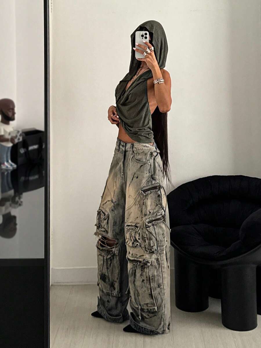 StreetHx Women's Gothic Draped Neck Sleeveless Top, Casual Vintage Solid Color Bodycon Tank Top, Spring/Summer