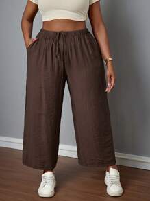 SHEIN PETITE CURVE Pantalones sueltos de unicolor casuales de talla grande